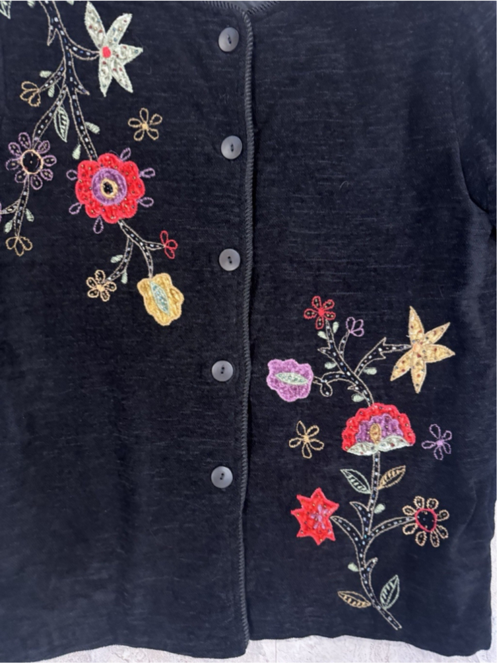 VTG White Stag Black Chenille Embroidered Floral beaded Jacket Whimsy Fall Sz M - Picture 3 of 6